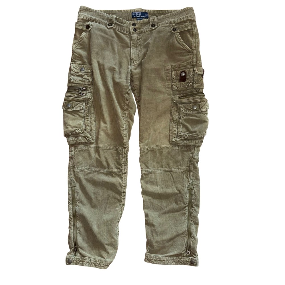 Polo Ralph Lauren Men 36x27 Corduroy Cargo Pants Olive Green Tactical Utility